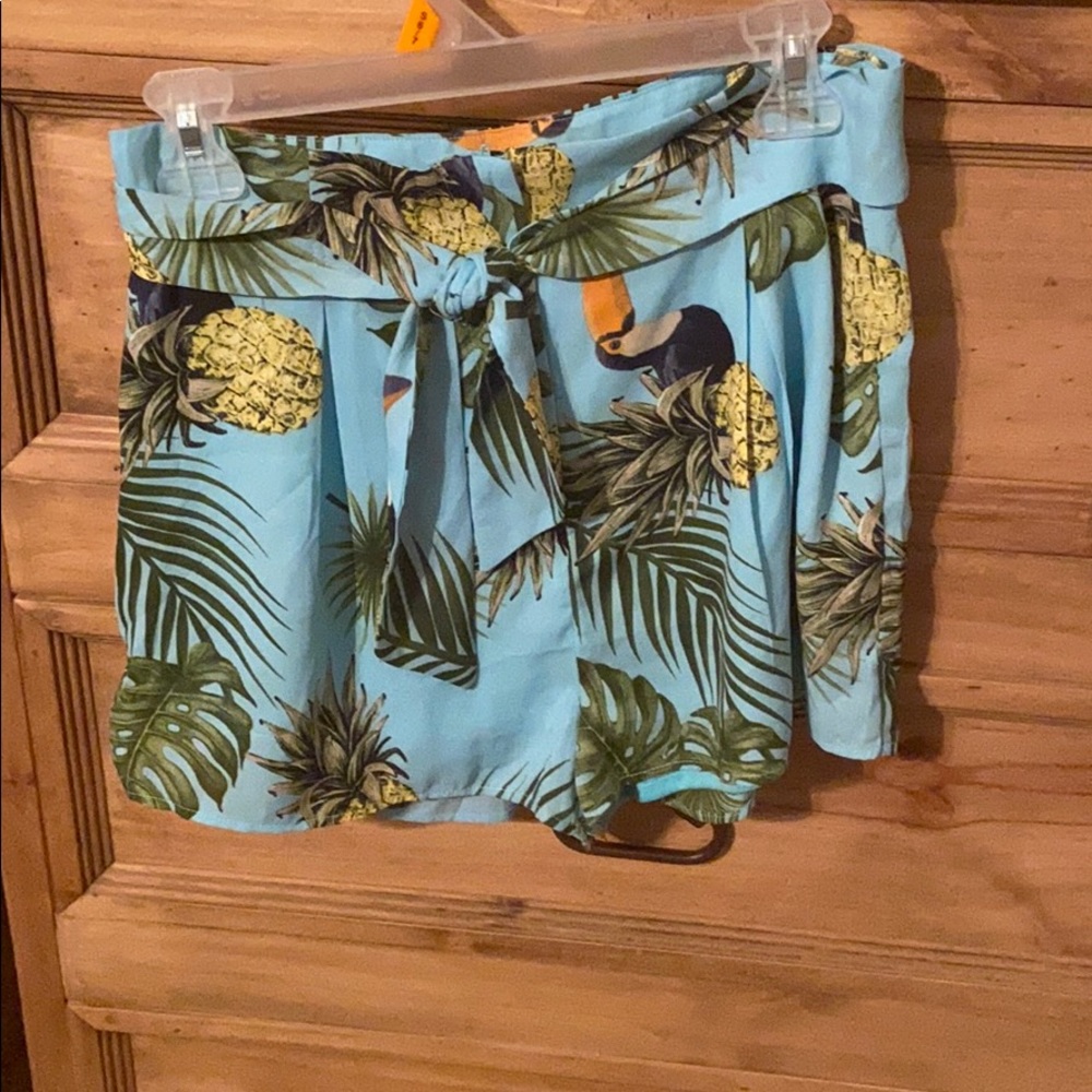 Tropical paradise high waisted tie shorts
